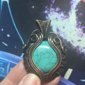 Handcrafted Copper Wire Wrapped Turquoise Pendant